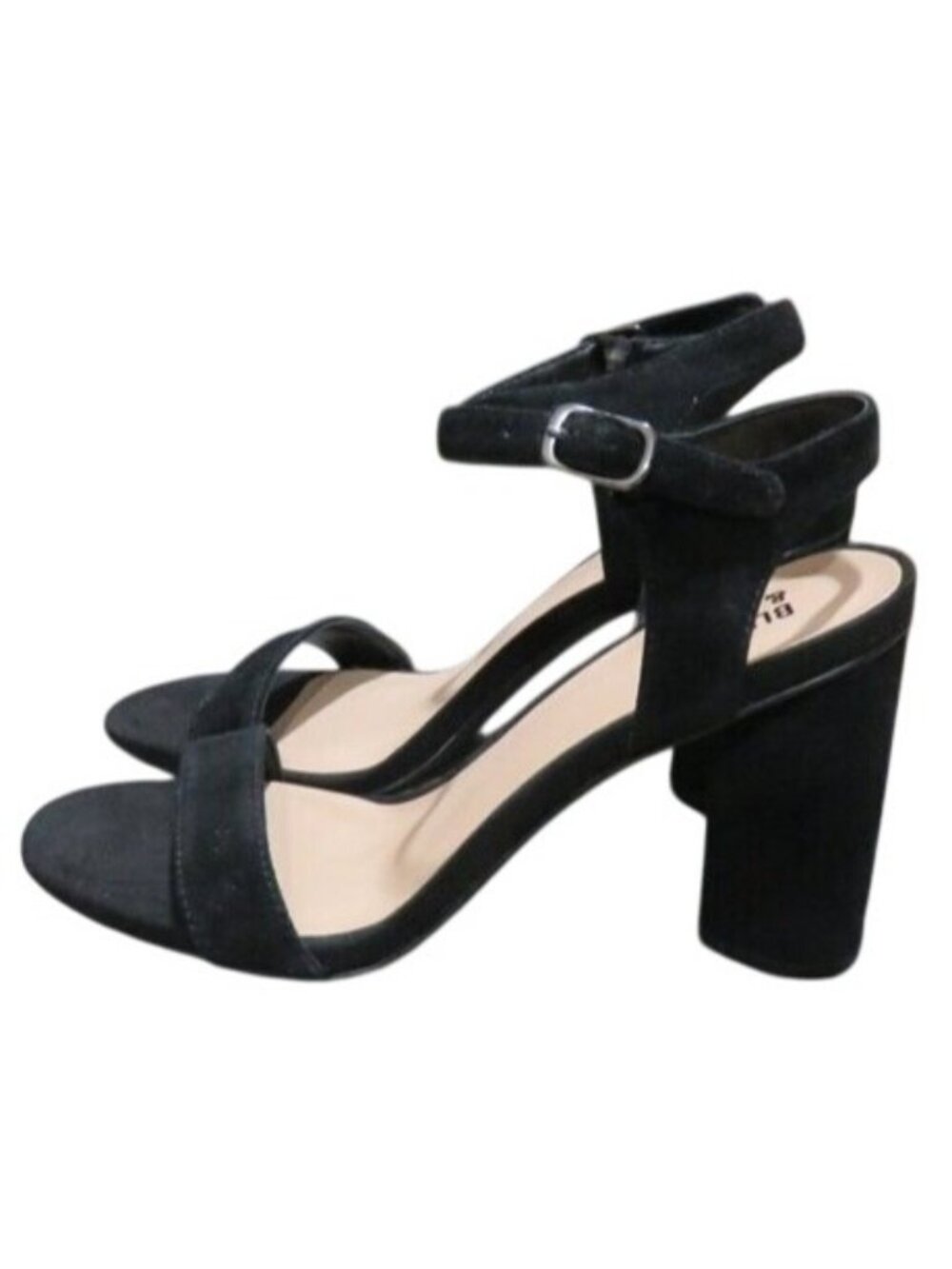 Bleecker & Bond Viola Black Vegan Suede Leather Block Heel Open Toe Sandal